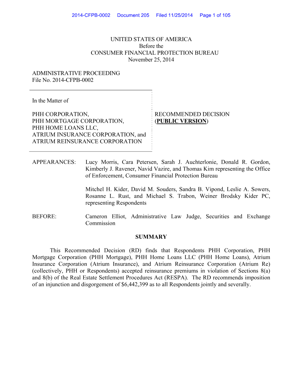 2014-CFPB-0002 Document 205 Filed 11/25/2014 Page 1 of 105