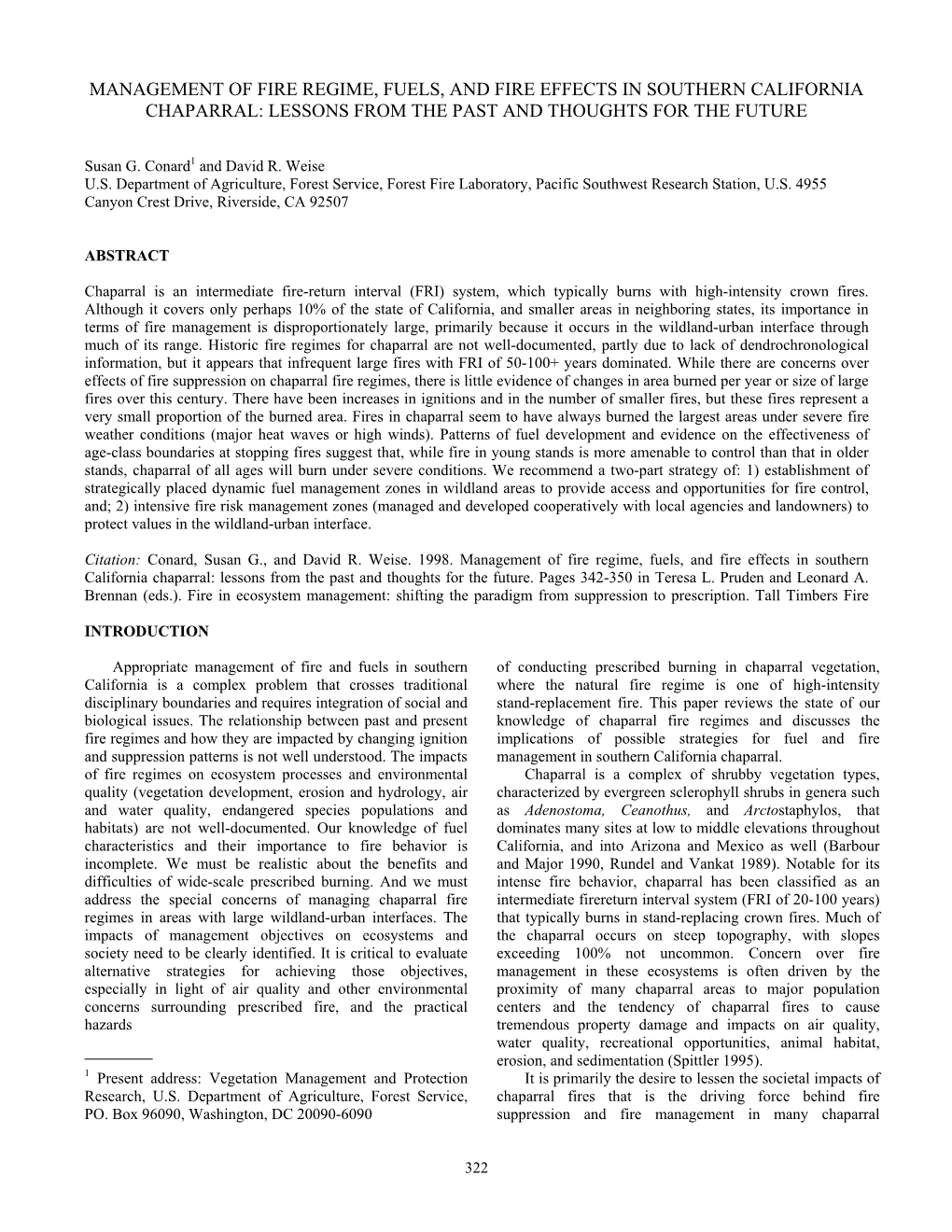 Management of Fire Regime, Fuels, and Fire Effects in Southern California Chaparral: Lessons from the Past and Thoughts for the Future