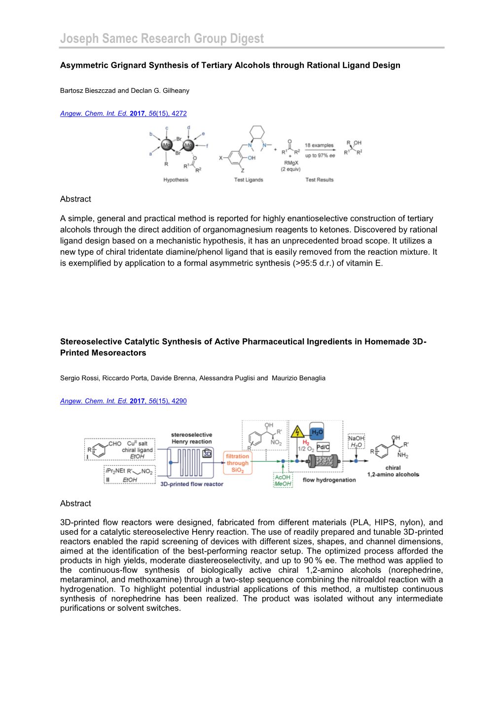 Joseph Samec Research Group Digest