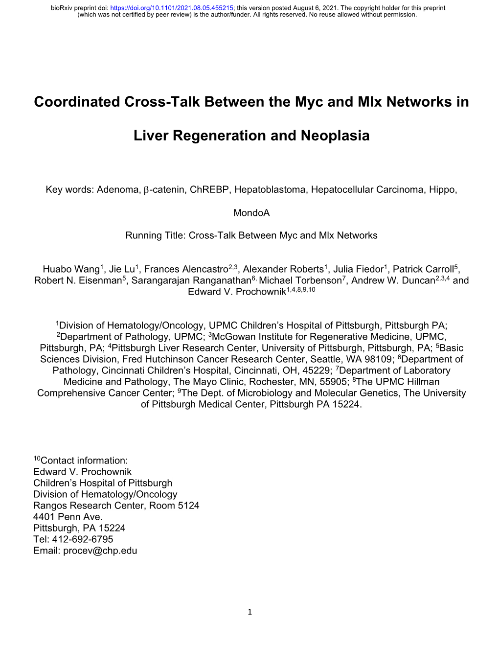 Coordinated Cross-Talk Between the Myc and Mlx Networks in Liver