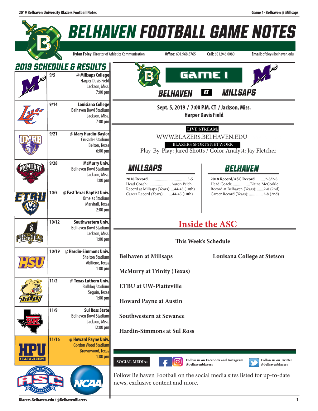 BELHAVEN FOOTBALL Game NOTES