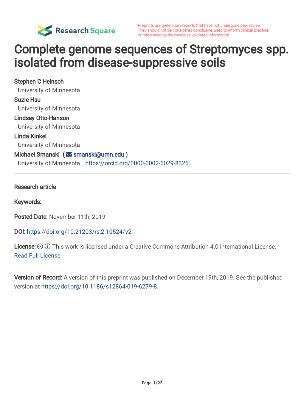 Complete Genome Sequences of Streptomyces Spp