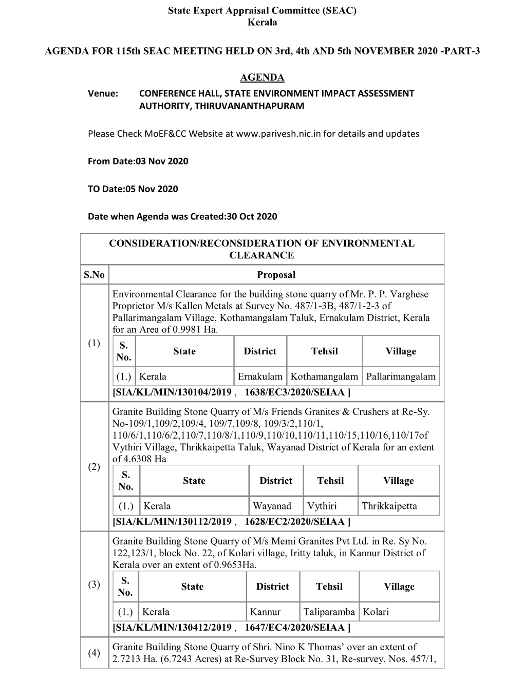 State Expert Appraisal Committee (SEAC) Kerala