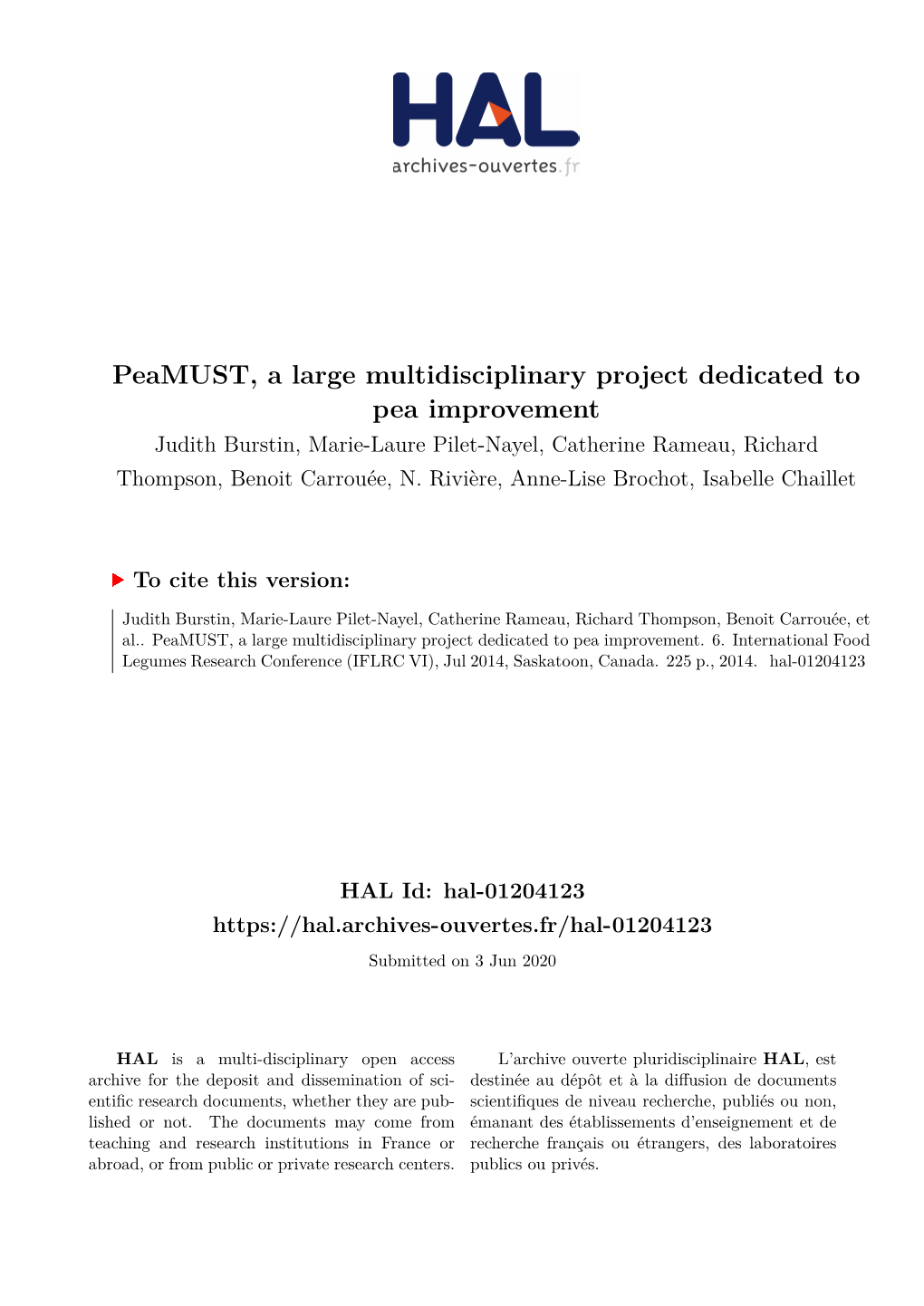 Peamust, a Large Multidisciplinary Project Dedicated to Pea Improvement