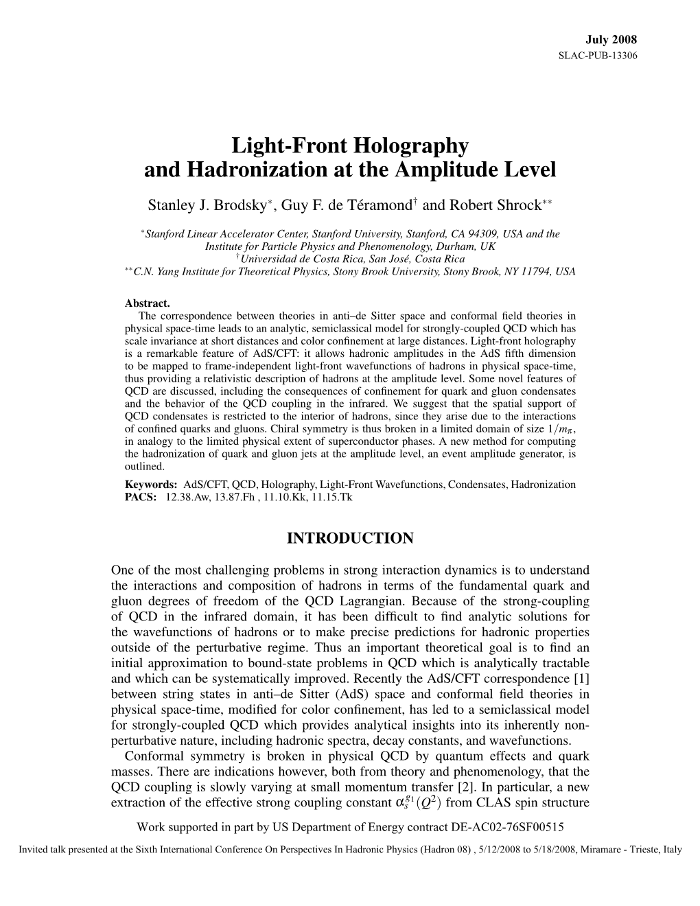 Light-Front Holography and Hadronization at the Amplitude Level