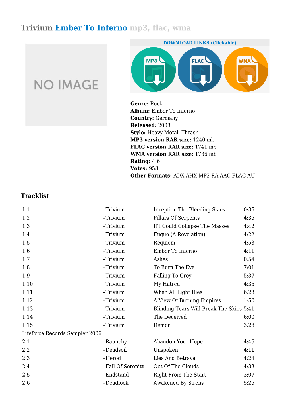 Trivium Ember to Inferno Mp3, Flac, Wma