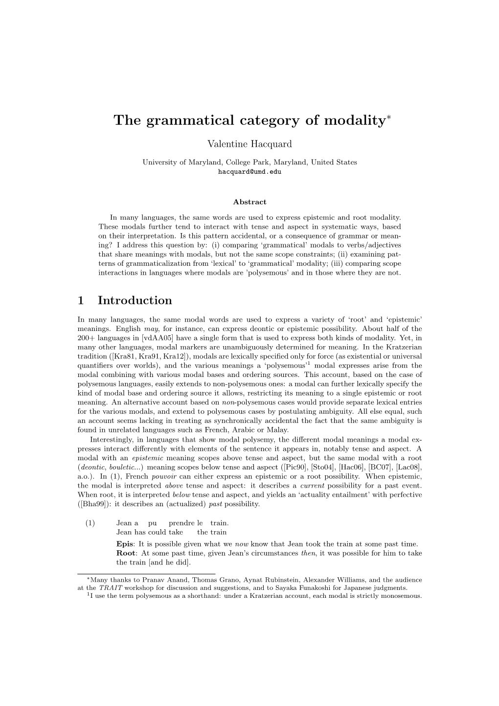 The Grammatical Category of Modality∗