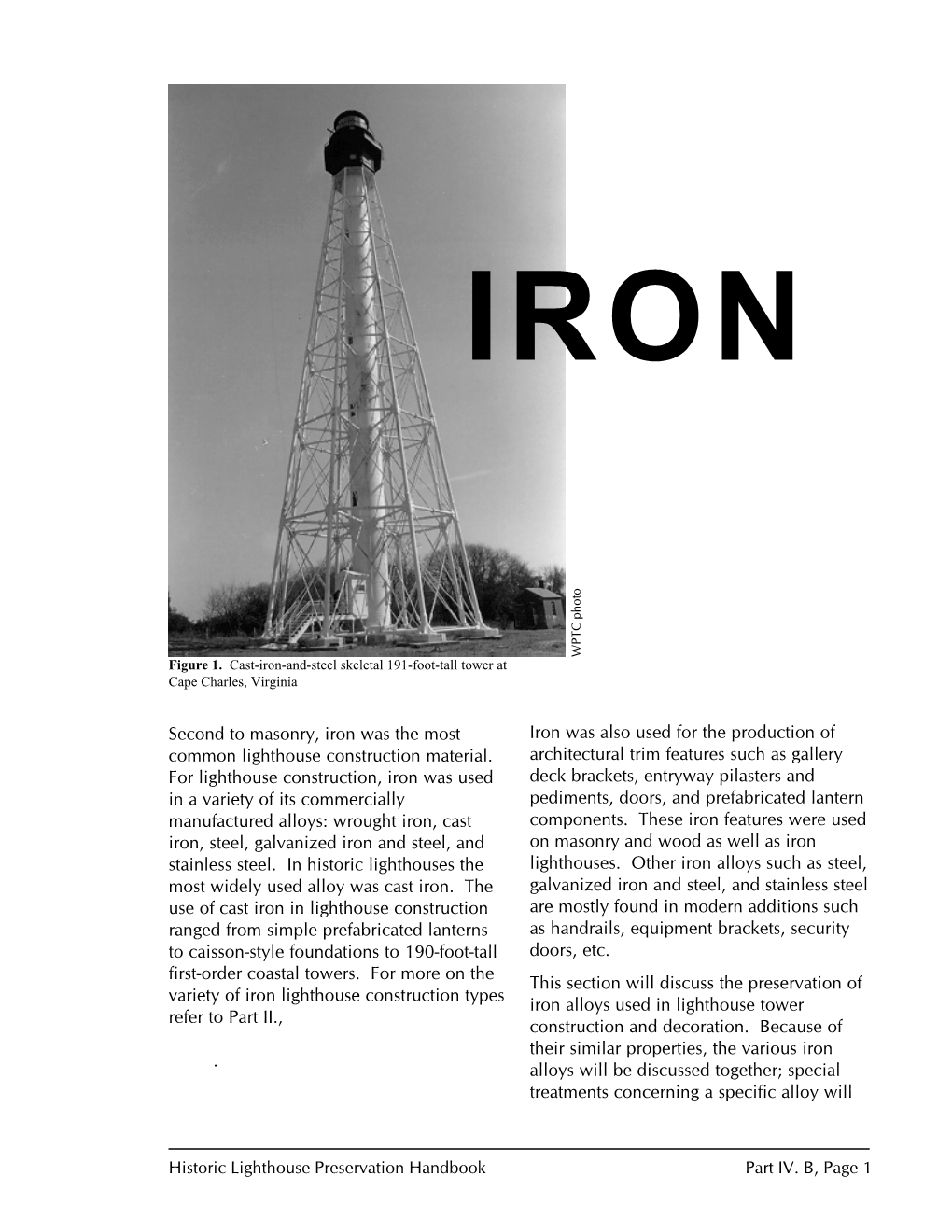 Historic Lighthouse Preservation: IRON WPTC Photo Figure 1