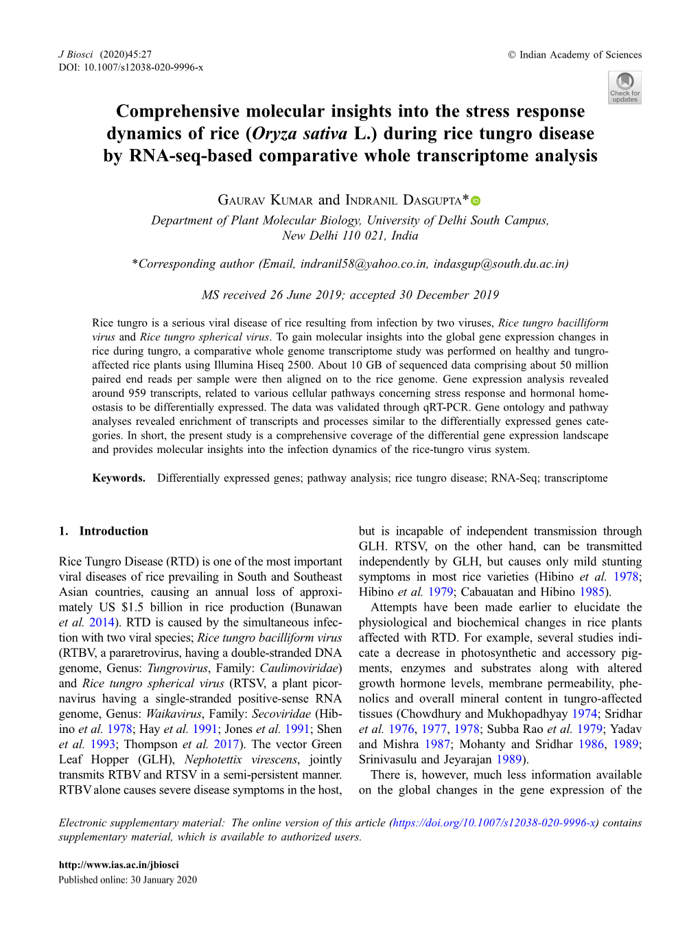 (Oryza Sativa L.) During Rice Tungro Disease by RNA-Seq-Based Comparative Whole Transcriptome Analysis