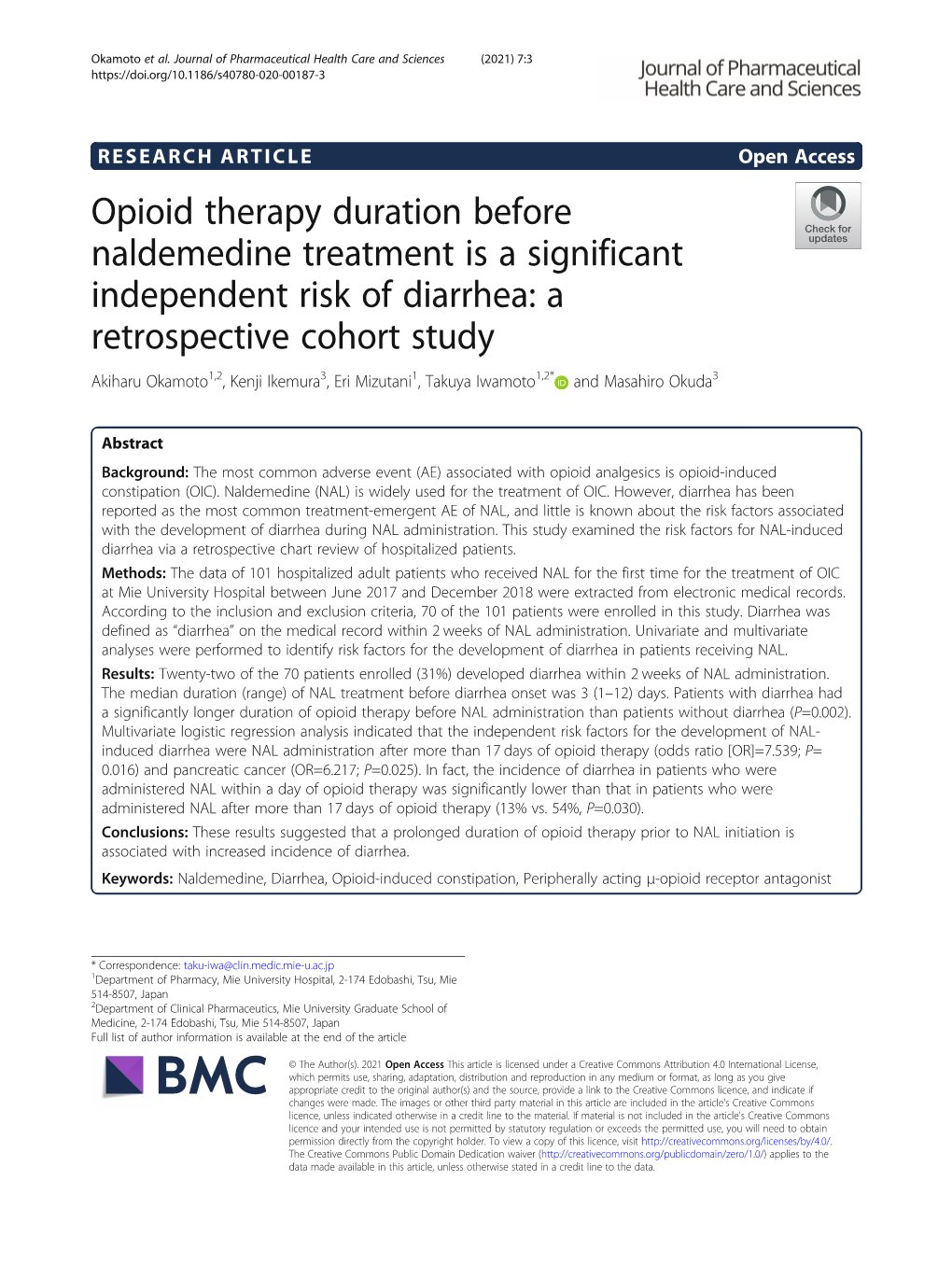Opioid Therapy Duration Before Naldemedine Treatment Is A