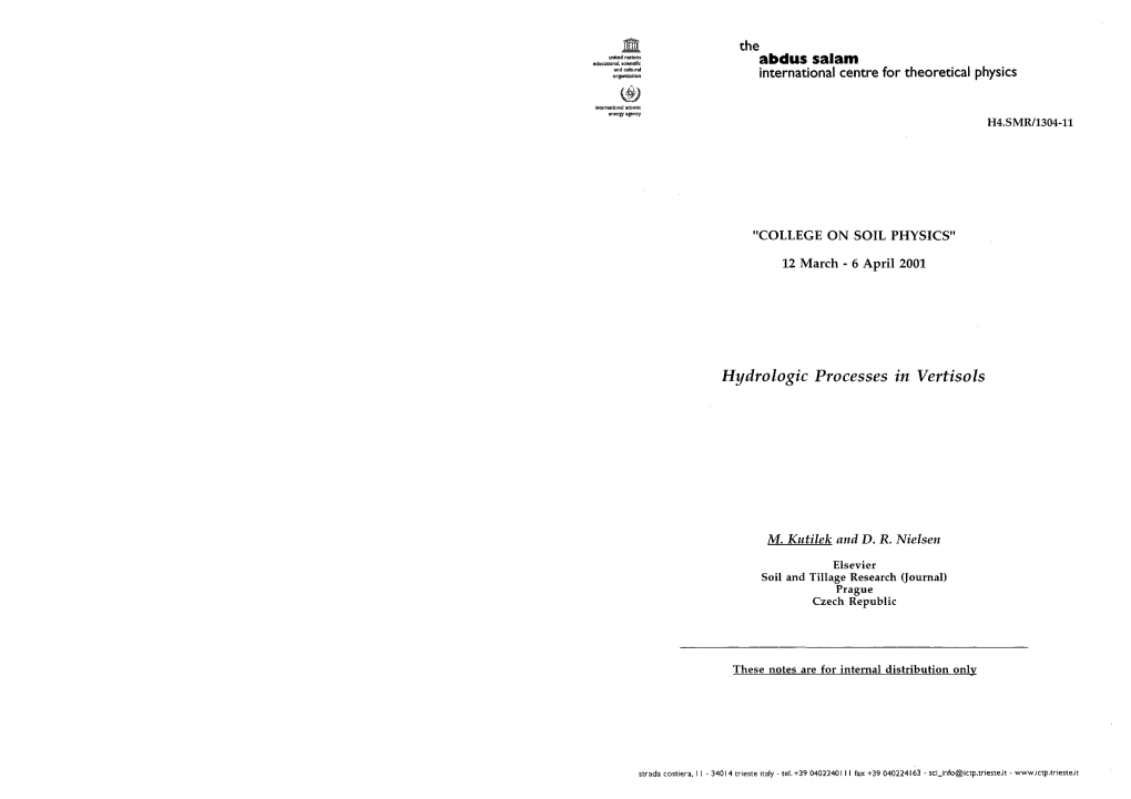 Hydrologic Processes in Vertisols