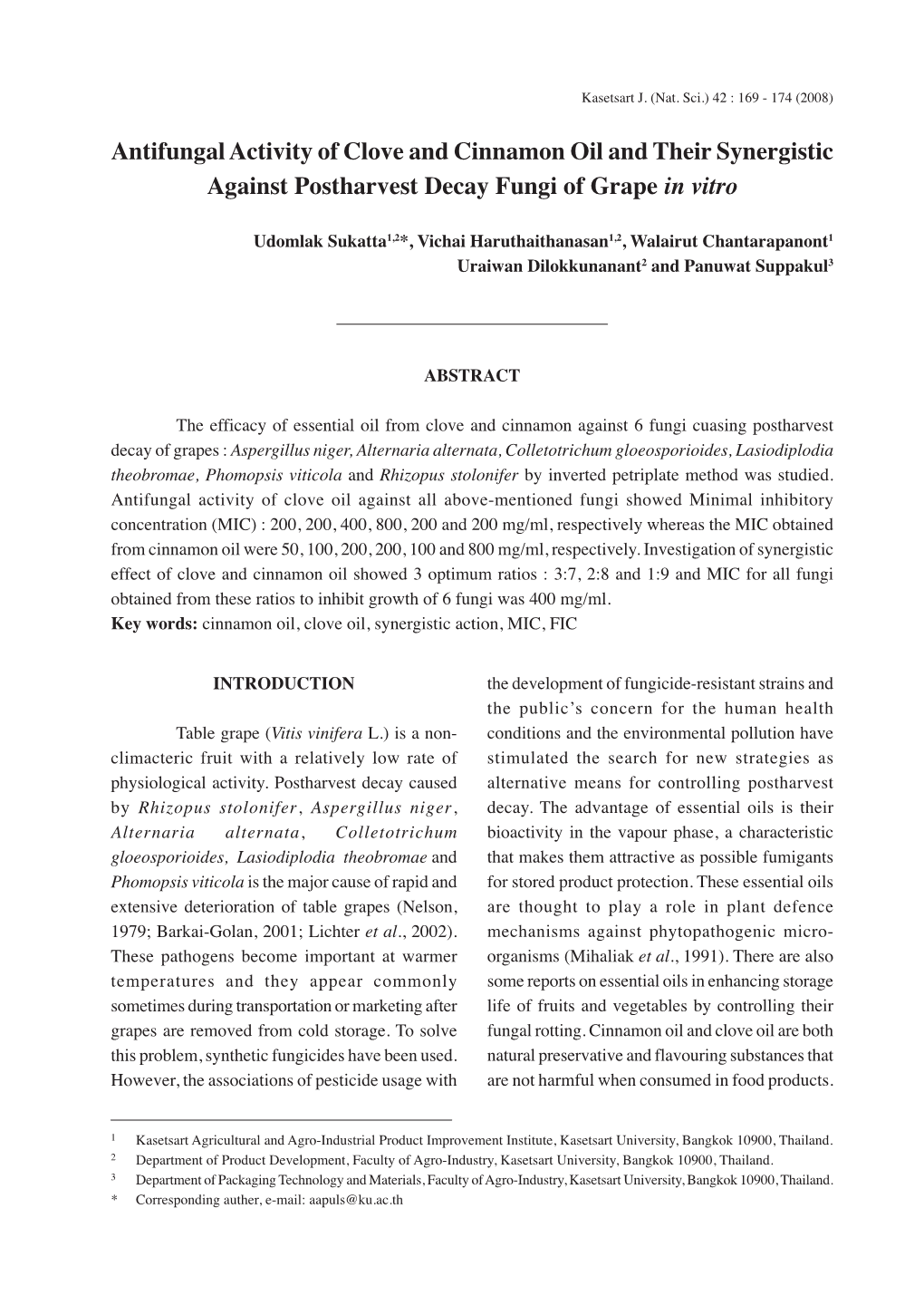 Antifungal Activity of Clove and Cinnamon Oil and Their Synergistic Against Postharvest Decay Fungi of Grape in Vitro