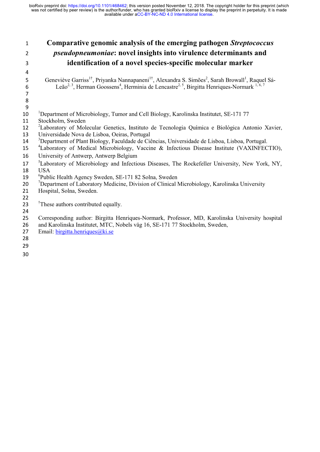 Comparative Genomic Analysis of the Emerging Pathogen