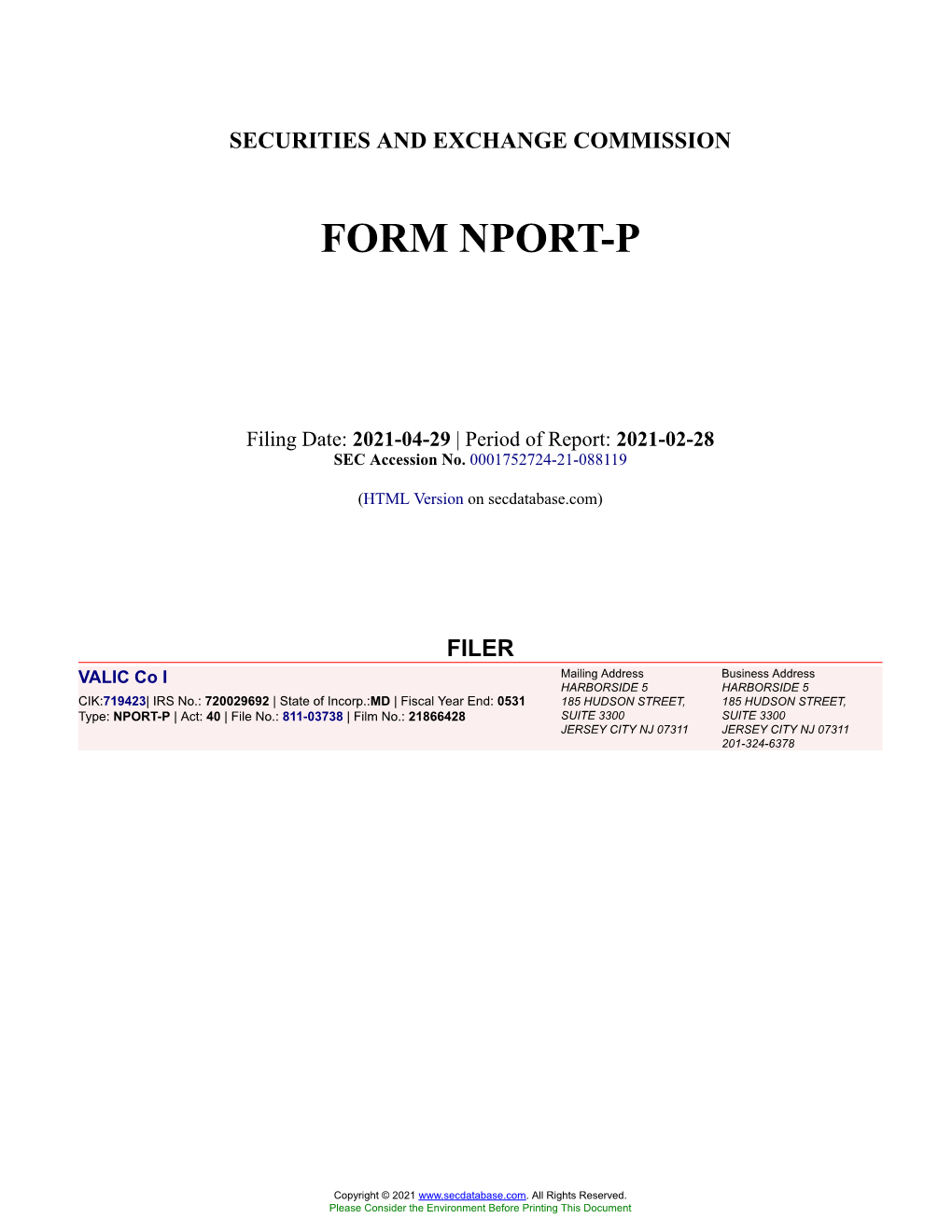 VALIC Co I Form NPORT-P Filed 2021-04-29