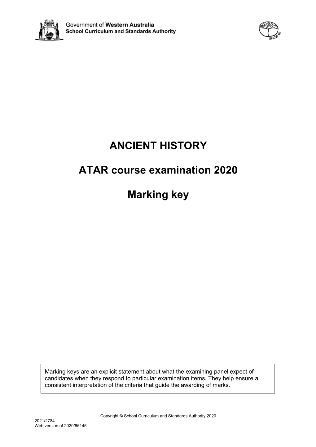 ANCIENT HISTORY ATAR Course Examination 2020 Marking