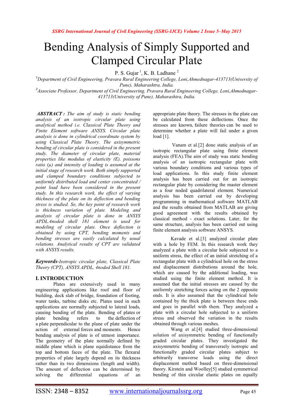 Bending Analysis of Simply Supported and Clamped Circular Plate P