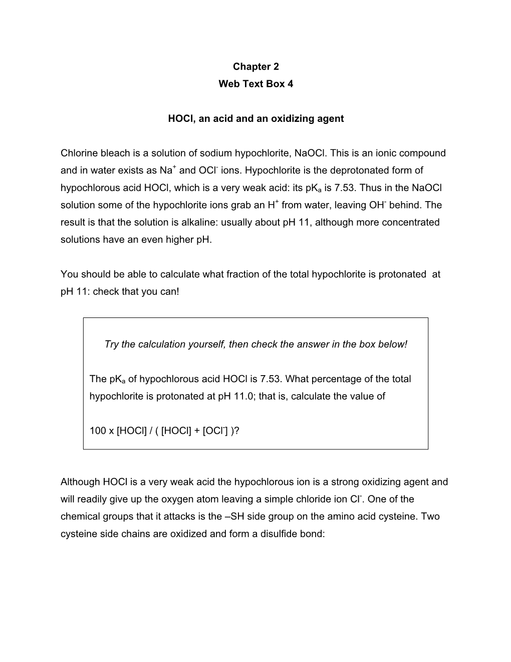 Chapter 2 Web Text Box 4 Hocl, an Acid and an Oxidizing Agent