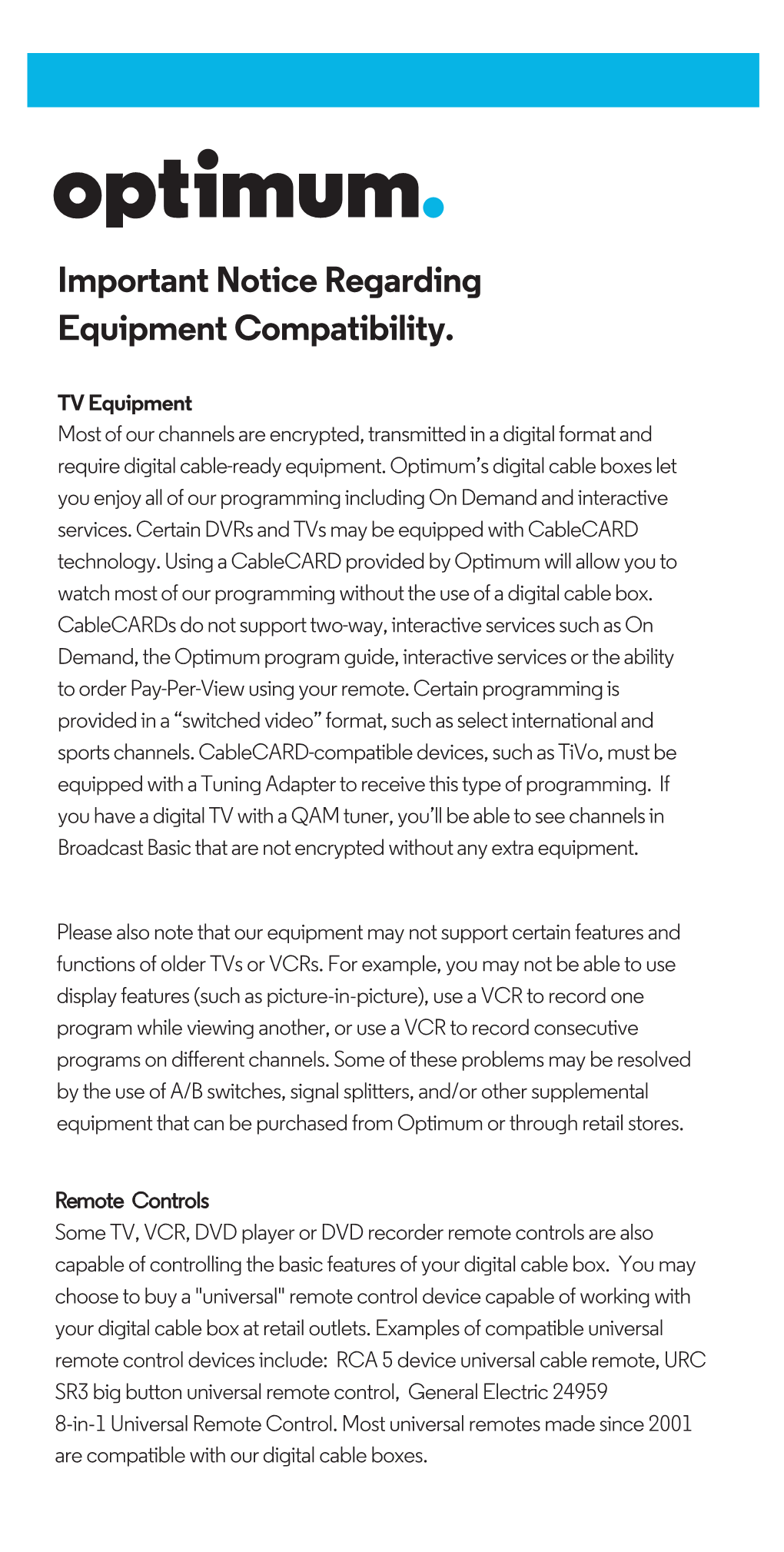 Equipment Compatibility Information (PDF)