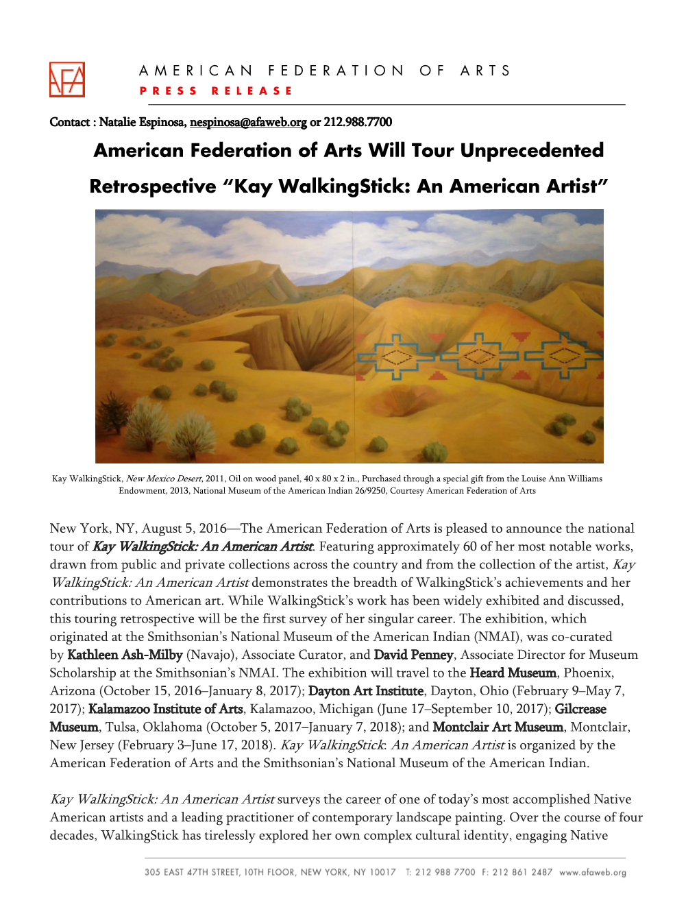 American Federation of Arts Will Tour Unprecedented Retrospective “Kay Walkingstick: an American Artist”