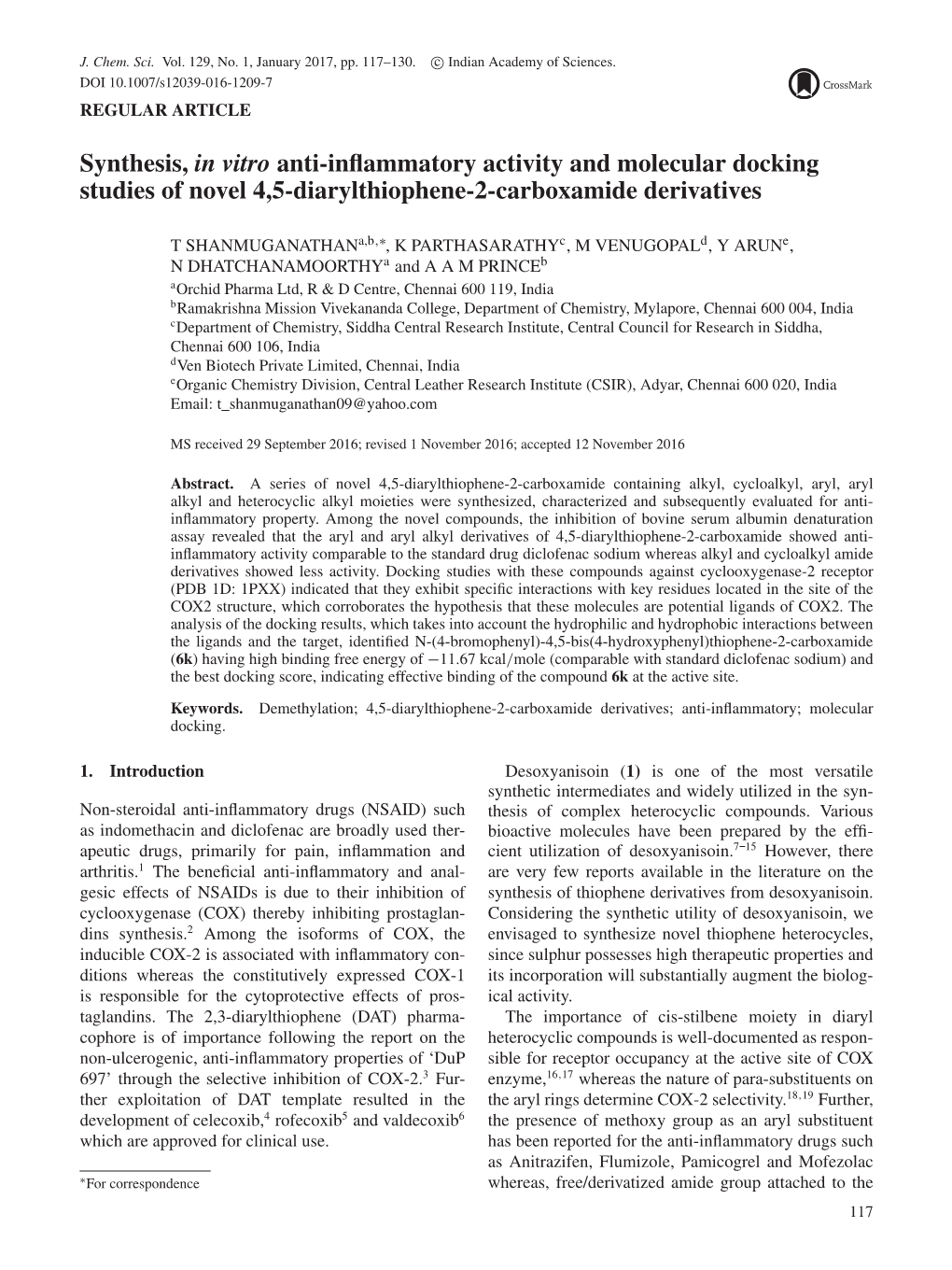 Synthesis, in Vitro Anti-Inflammatory Activity and Molecular Docking