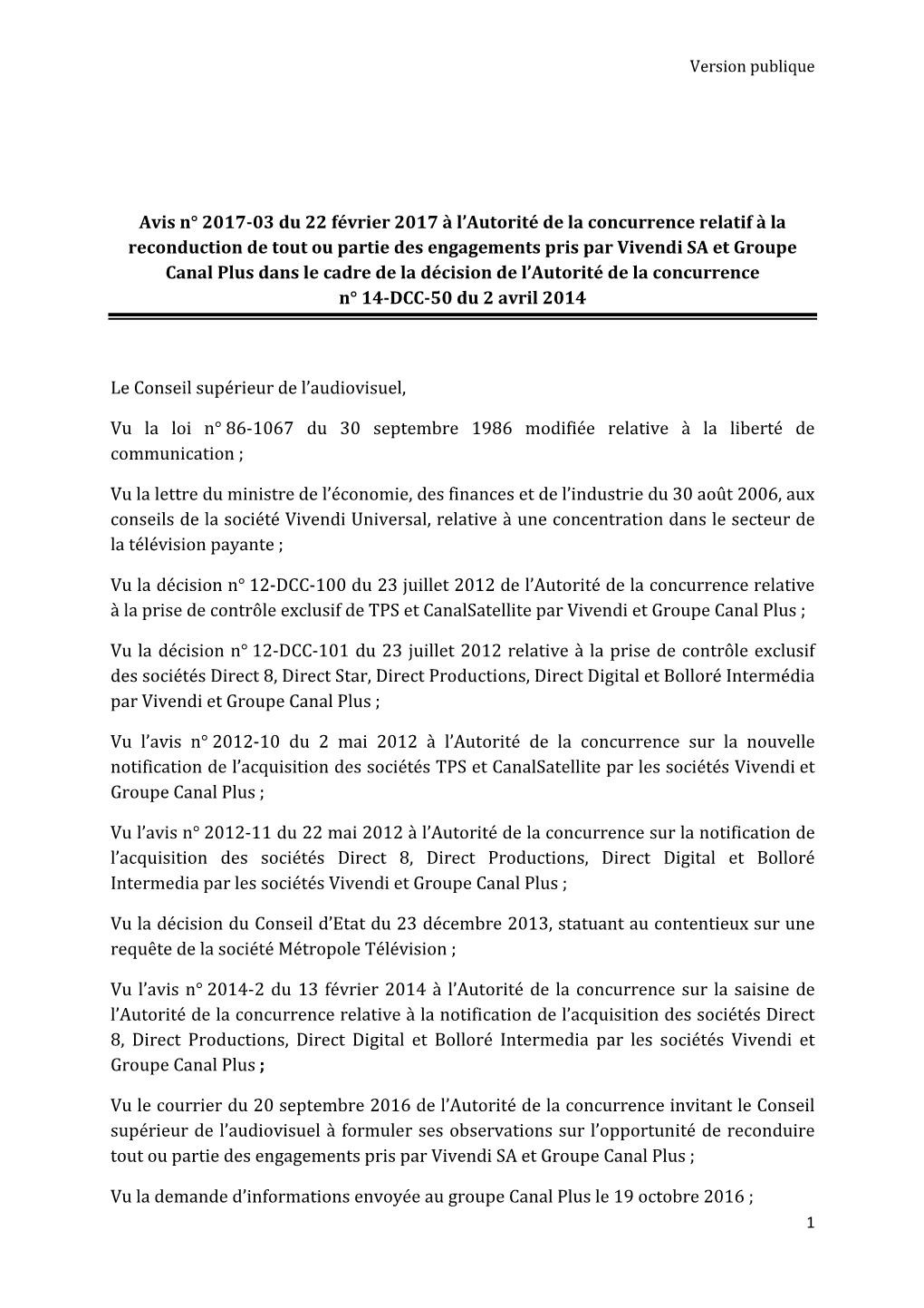 Avis TV Gratuite 22022017 Version Publique Envoyée À L'adlc