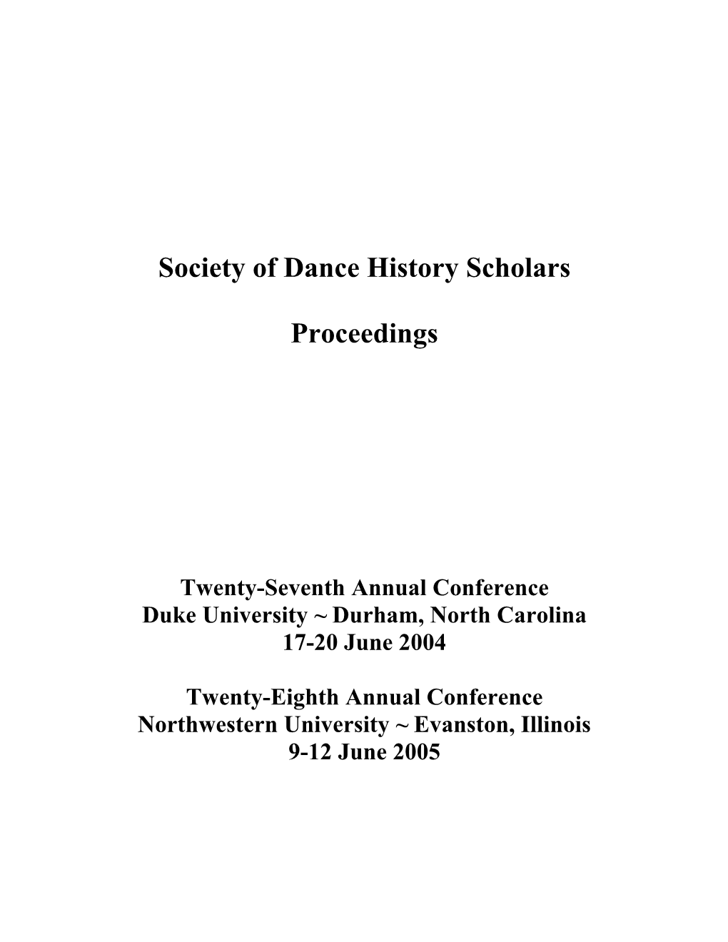 Society of Dance History Scholars Proceedings