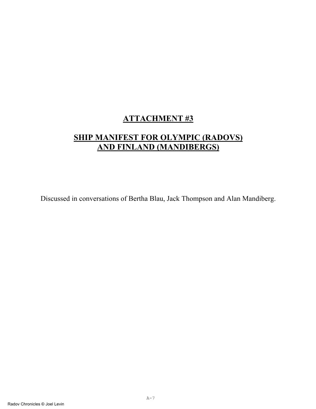 Attachment #3 Ship Manifest for Olympic (Radovs) and Finland (Mandibergs)