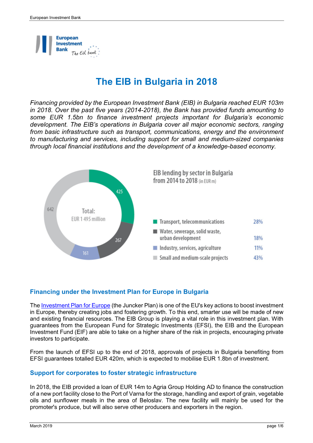 The EIB in Bulgaria in 2018