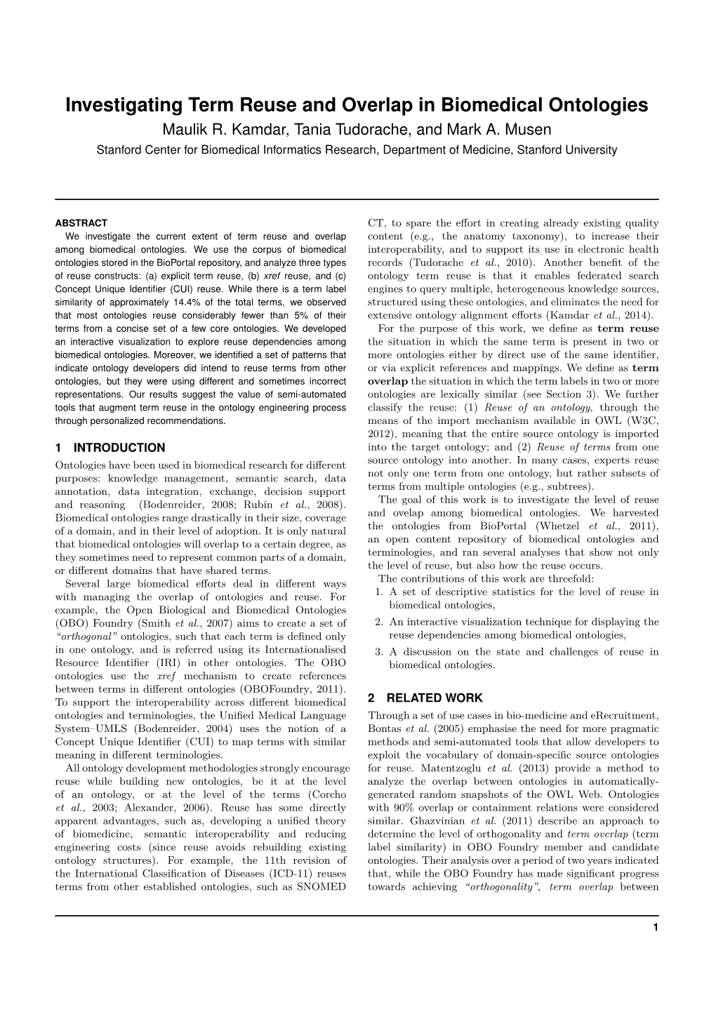 Investigating Term Reuse and Overlap in Biomedical Ontologies Maulik R
