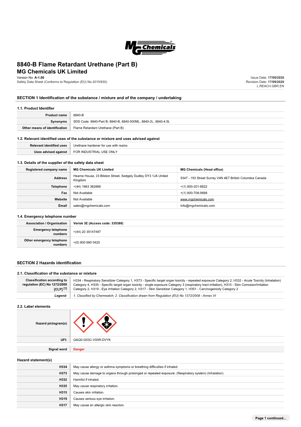 8840-B Flame Retardant Urethane (Part B)