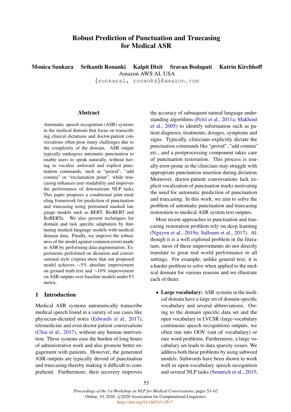 Robust Prediction of Punctuation and Truecasing for Medical ASR