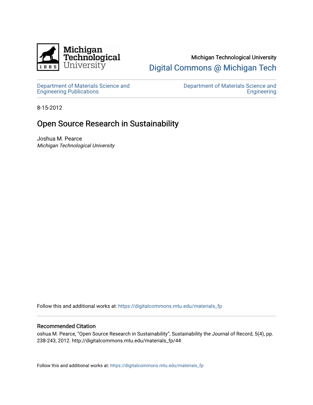 Open Source Research in Sustainability