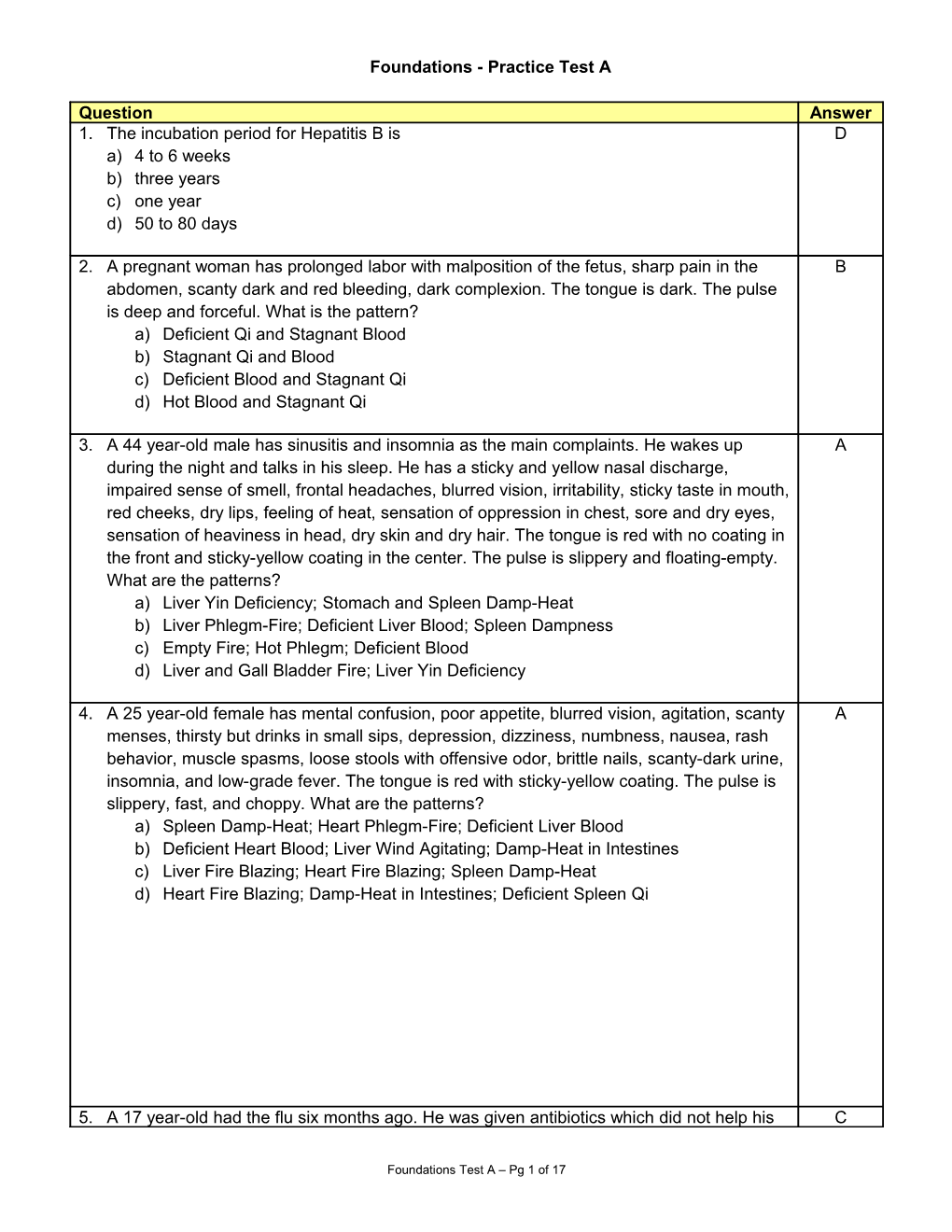 Foundations - Practice Test A