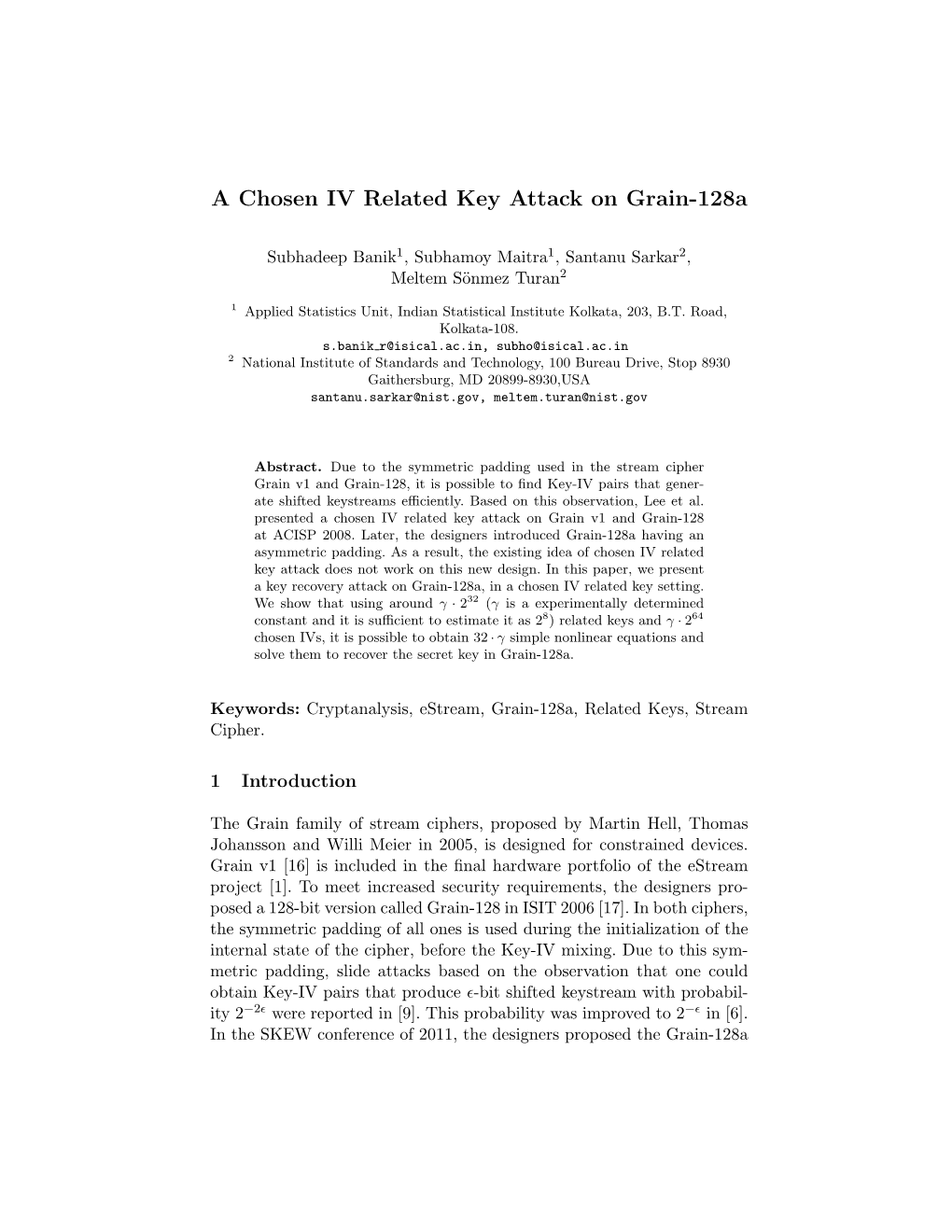 A Chosen IV Related Key Attack on Grain-128A