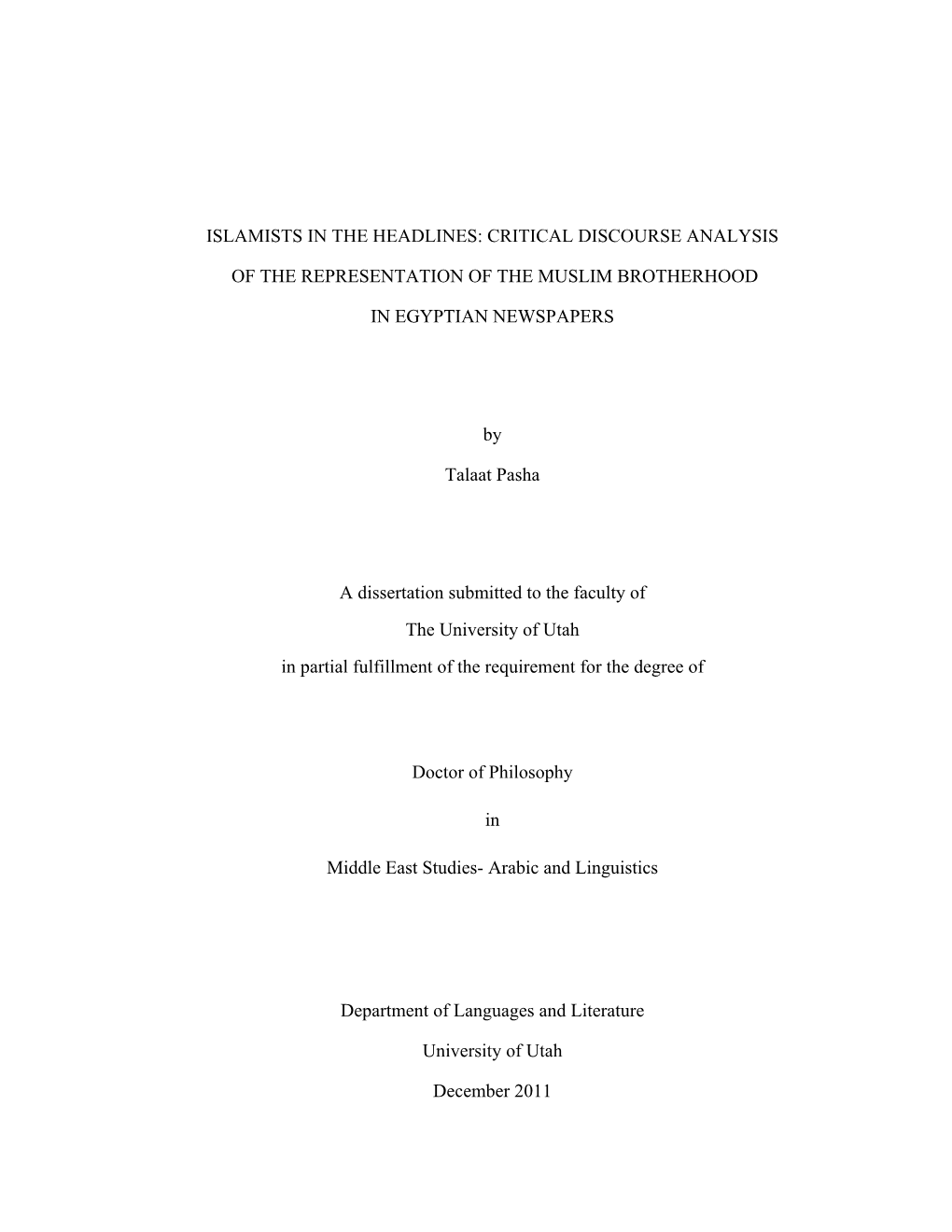 Islamists in the Headlines: Critical Discourse Analysis of the Representation of the Muslim Brotherhood in Egyptian Newspapers