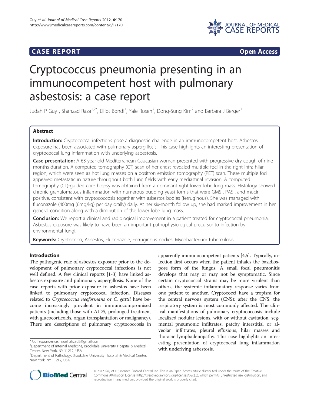 Cryptococcus Pneumonia Presenting in an Immunocompetent Host with Pulmonary Asbestosis