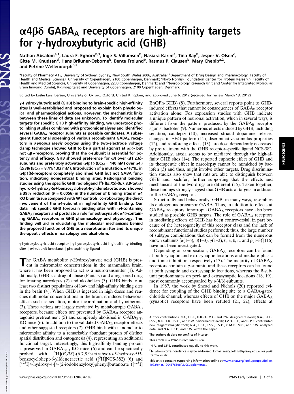 Α4βδ GABAA Receptors Are High-Affinity Targets for Γ