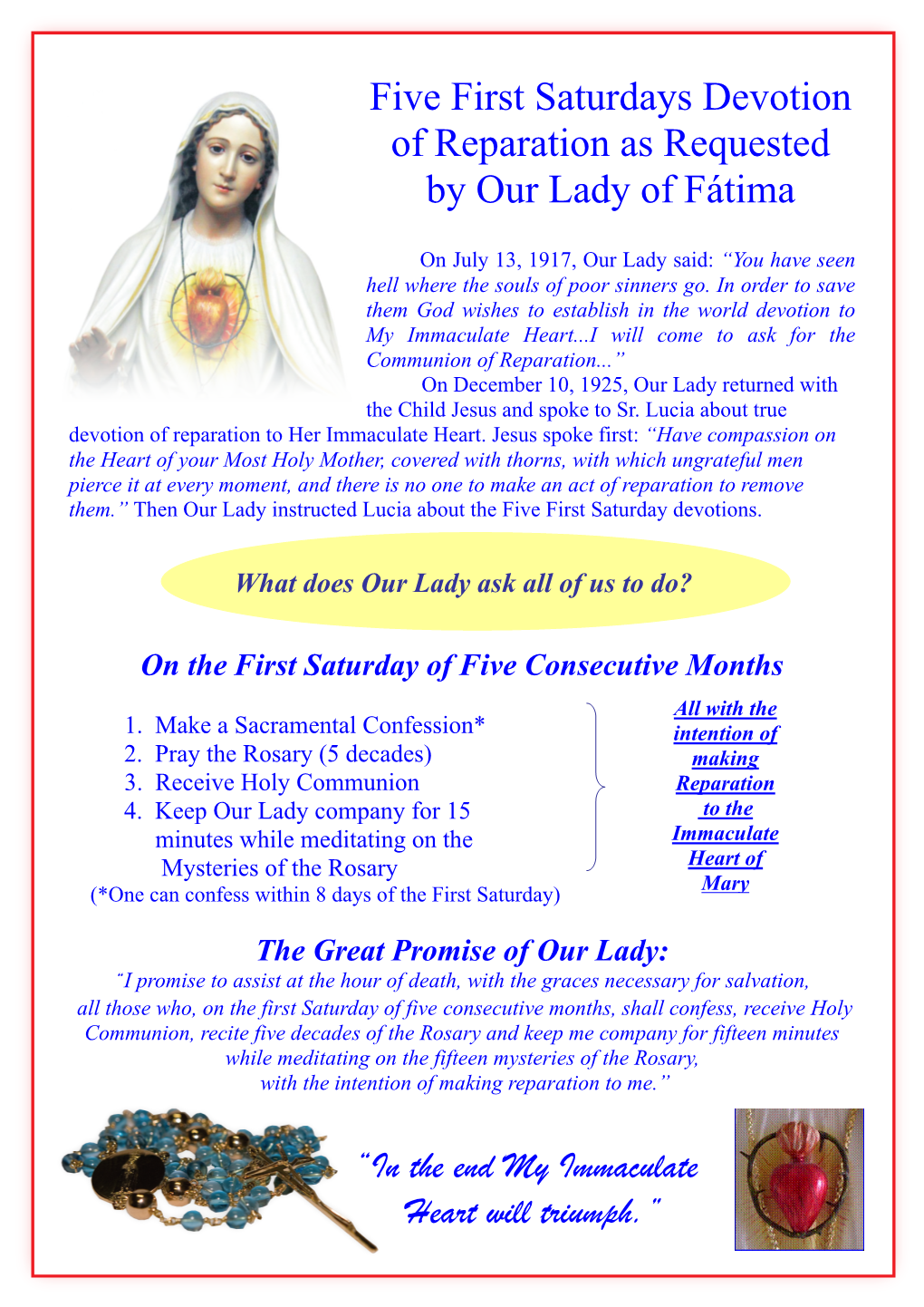 Five First Saturdays Devotion of Reparation As Requested by Our Lady of Fátima