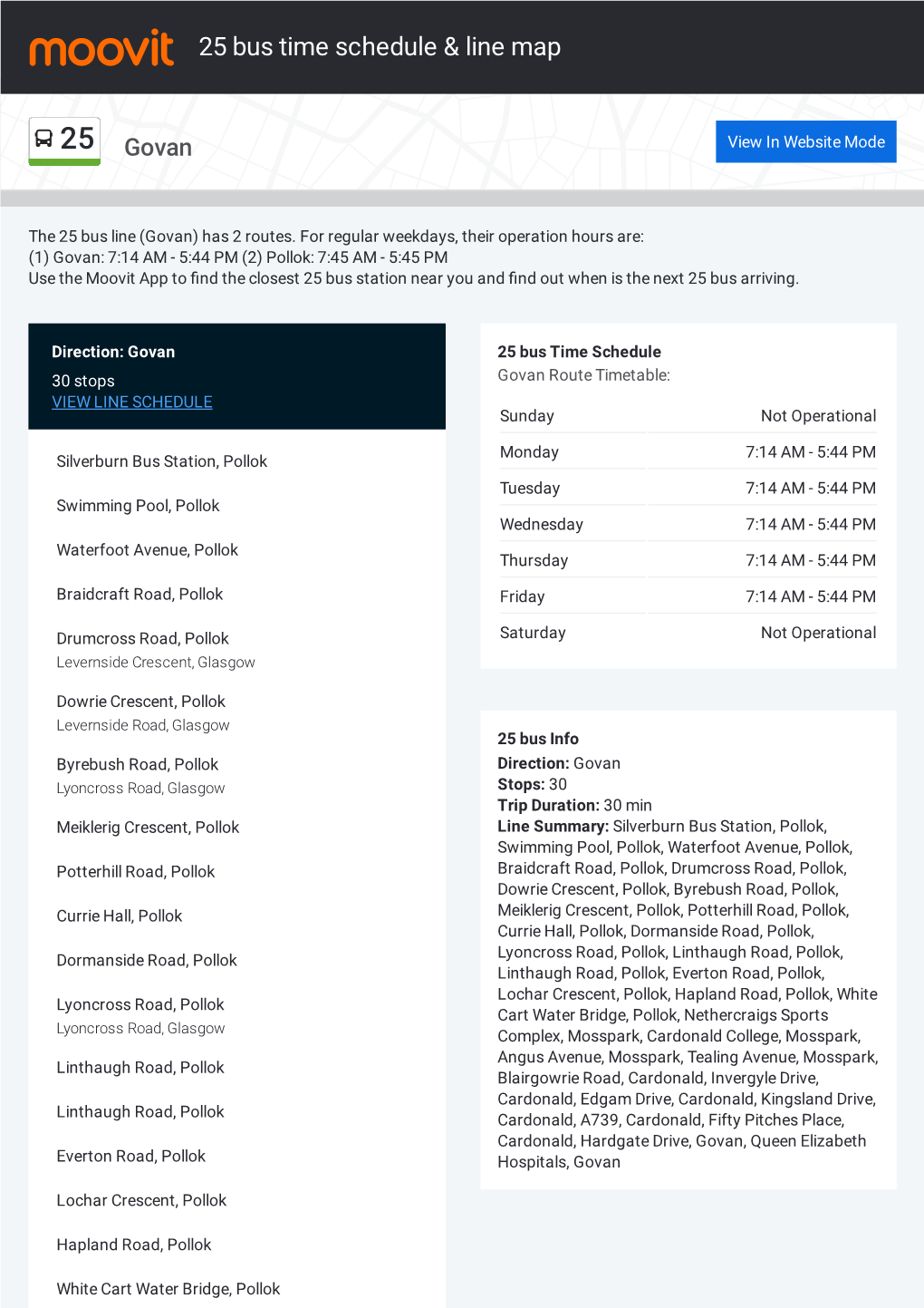 25 Bus Time Schedule & Line Route