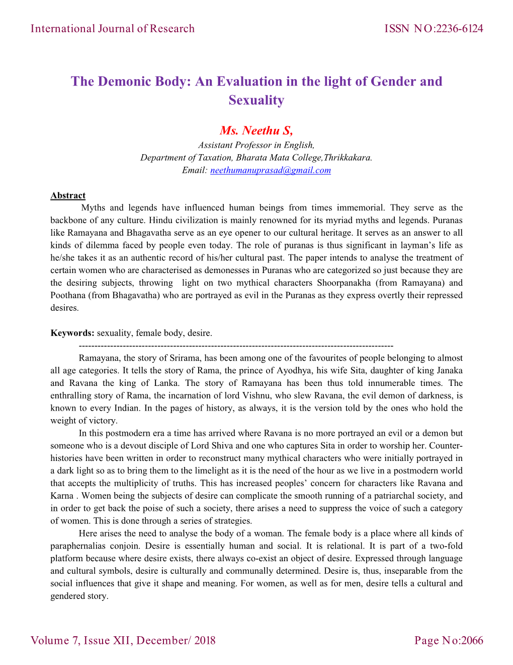 The Demonic Body: an Evaluation in the Light of Gender and Sexuality