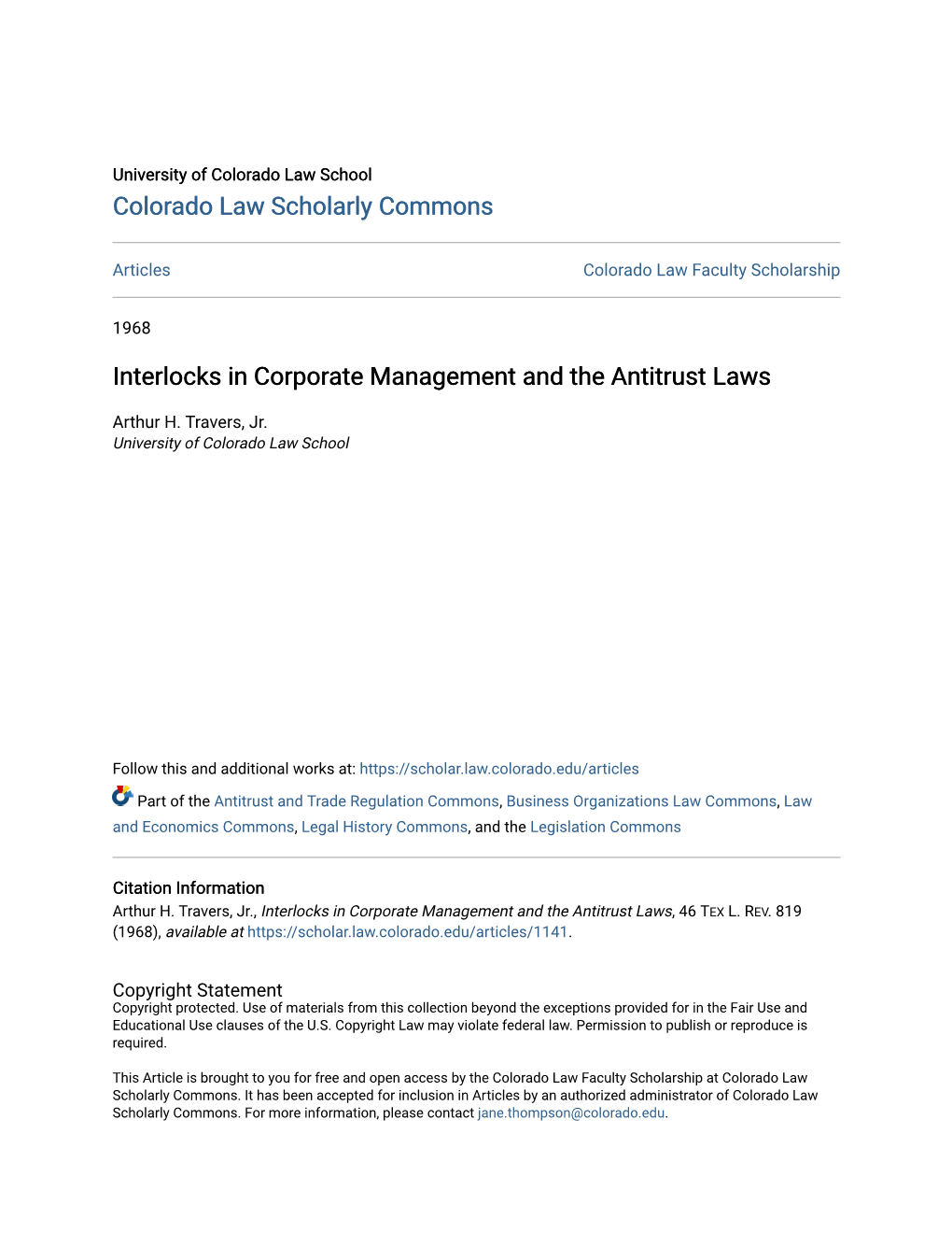 Interlocks in Corporate Management and the Antitrust Laws