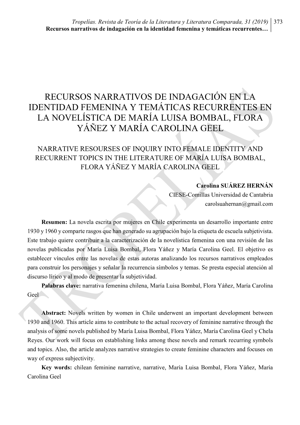 Recursos Narrativos De Indagación En La Identidad Femenina Y Temáticas Recurrentes…