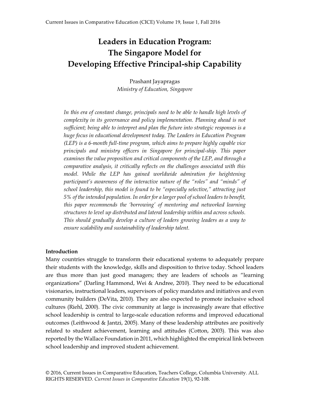 The Singapore Model for Developing Effective Principal-Ship Capability