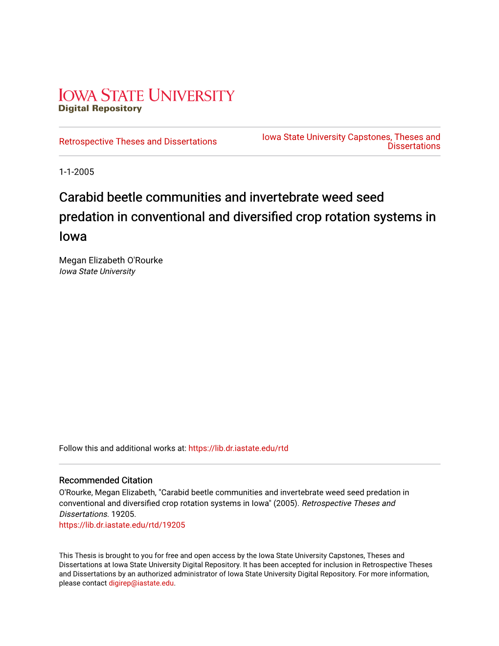 Carabid Beetle Communities and Invertebrate Weed Seed Predation in Conventional and Diversified Crop Rotation Systems in Iowa