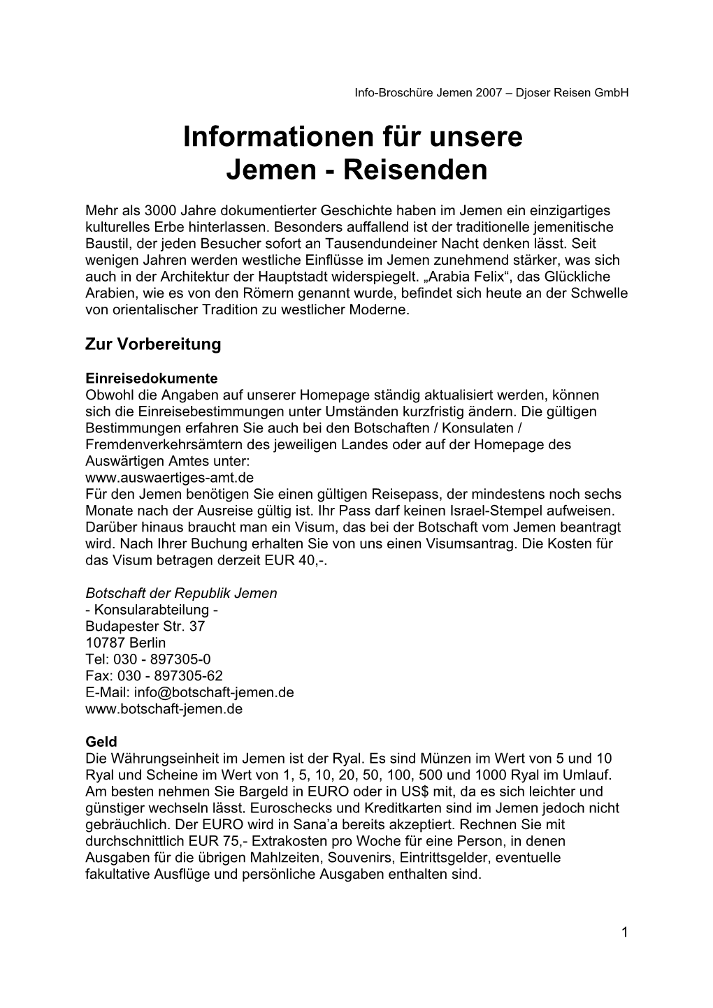 Informationen Für Unsere Jemen - Reisenden