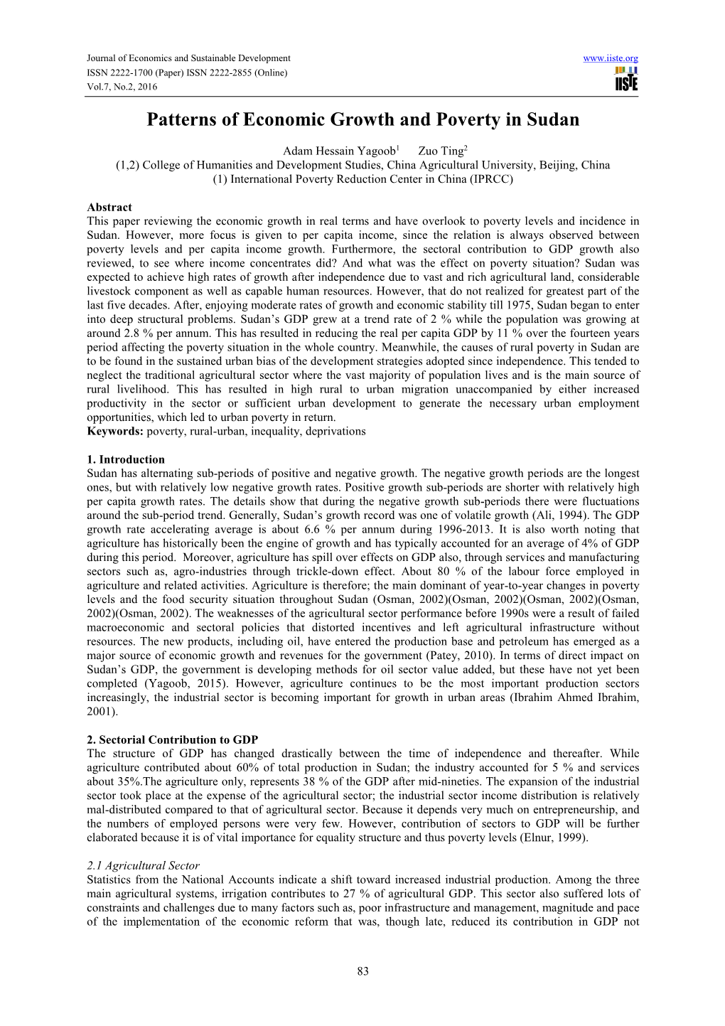 Patterns of Economic Growth and Poverty in Sudan