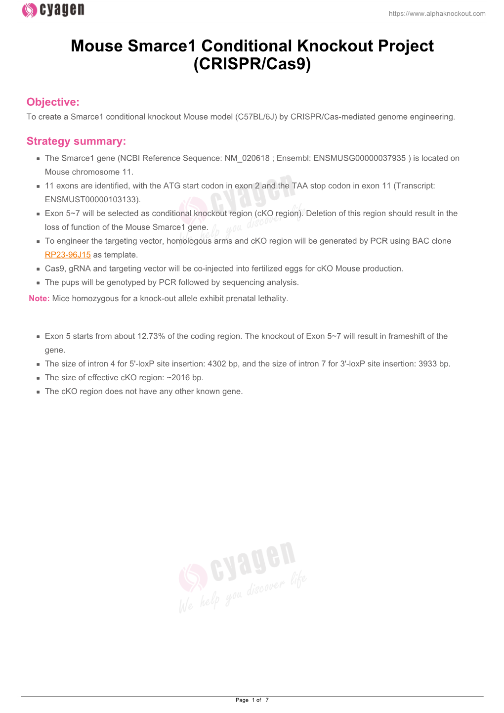 Mouse Smarce1 Conditional Knockout Project (CRISPR/Cas9)