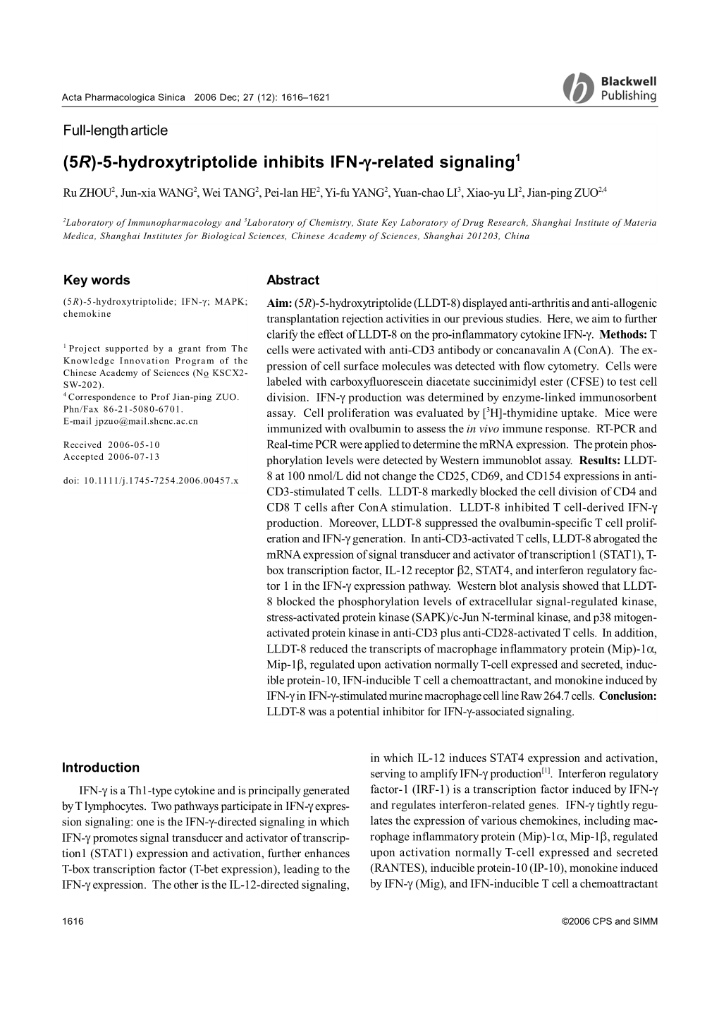 5-Hydroxytriptolide Inhibits IFN-Γ-Related Signaling1