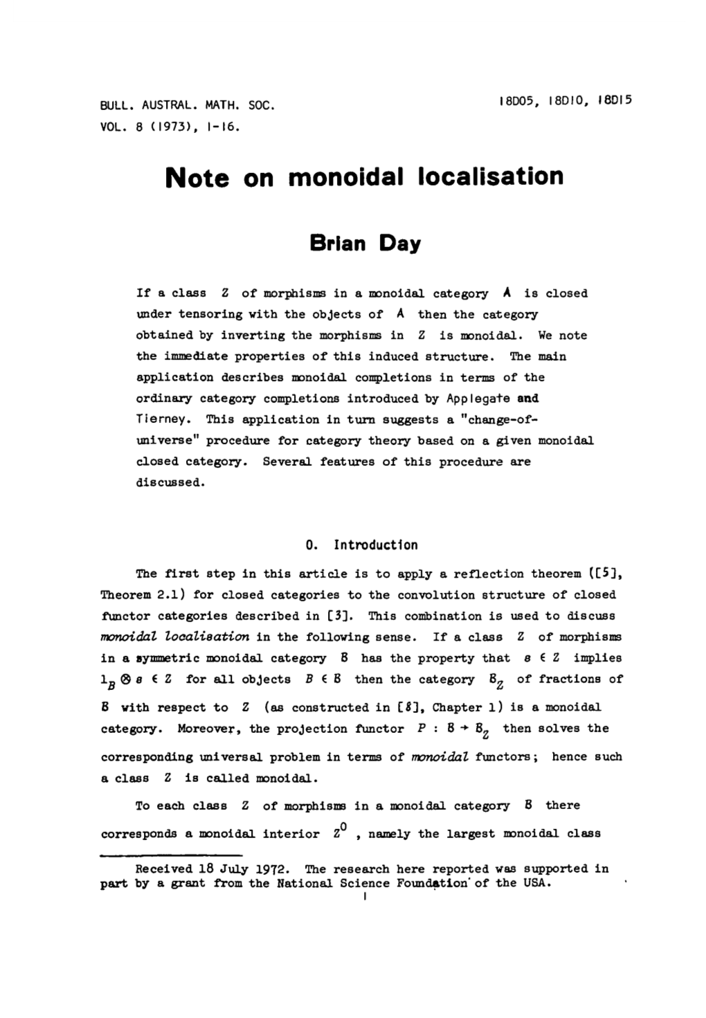 Note on Monoidal Localisation