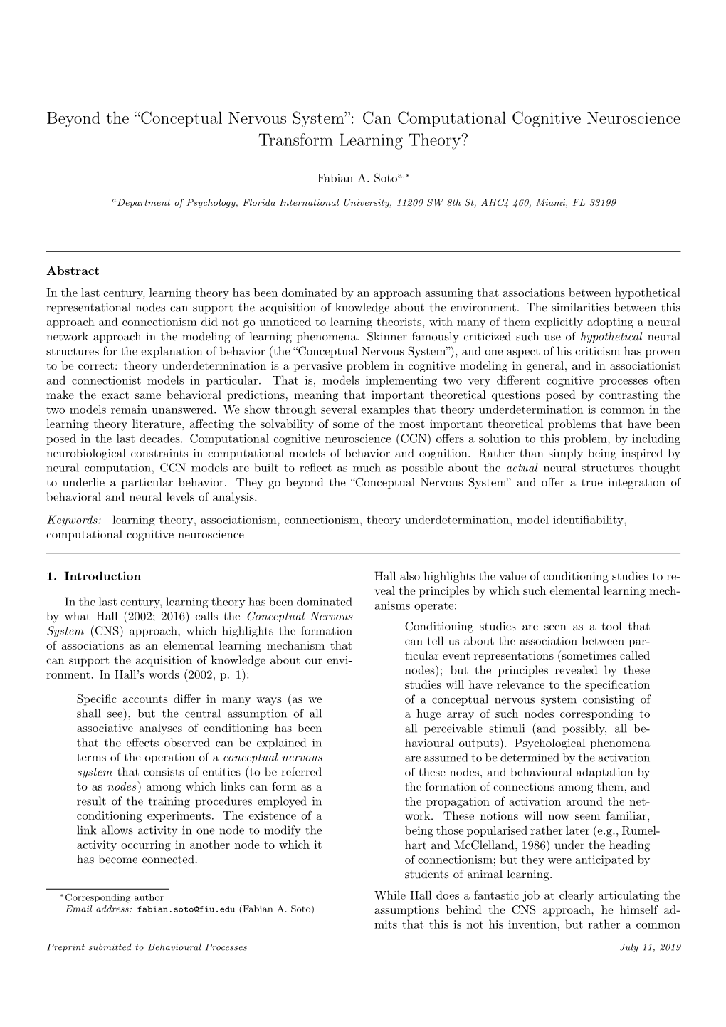 Conceptual Nervous System”: Can Computational Cognitive Neuroscience Transform Learning Theory?